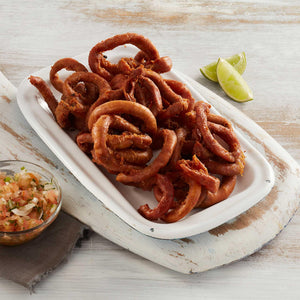 Chunchullo Chinchullines Chichulines Marca Sagal Fritos Servidos en un Plato acompañados de limon y pico de gallo