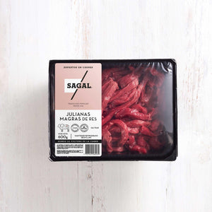 Julianas Finas de Res Crudas Marca Sagal Empacadas al Vacio en Bandeja